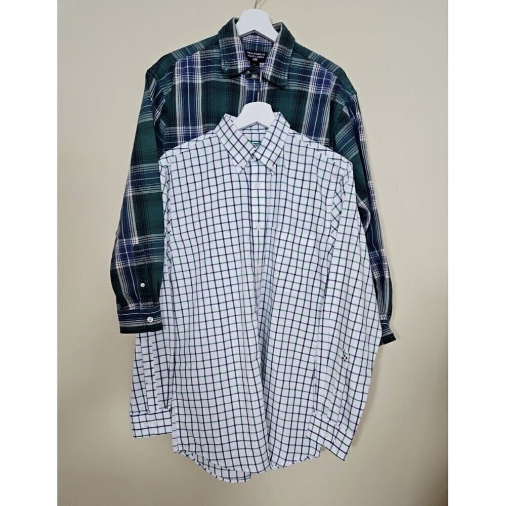 Shirt Mens S Plaid Lot of 2 Tartan Windowpane Long Sleeve Button Down Shirt Hip